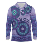 Afro Tribal Traditional Pattern Long Sleeve Polo Shirt Purple Motif