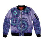 Afro Tribal Traditional Pattern Sleeve Zip Bomber Jacket Purple Motif