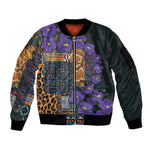 Afro Violets Flowers Sleeve Zip Bomber Jacket Mix Native Tribal Pattern