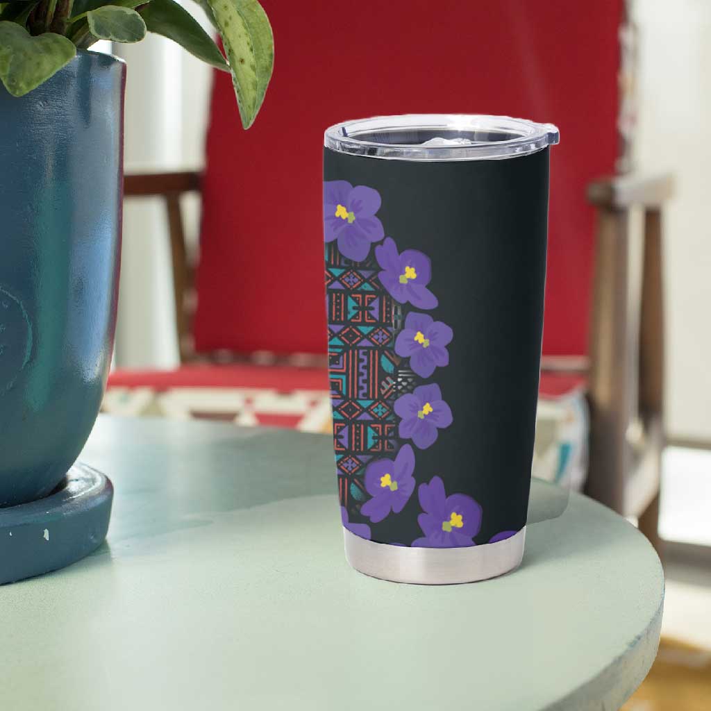 Afro Violets Flowers Tumbler Cup Mix Native Tribal Pattern