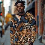 African Ankara Motifs Mixed Animal Skins Long Sleeve Shirt
