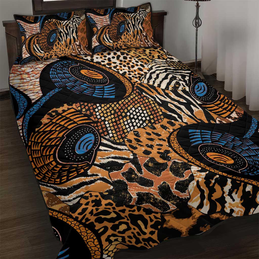 African Ankara Motifs Mixed Animal Skins Quilt Bed Set