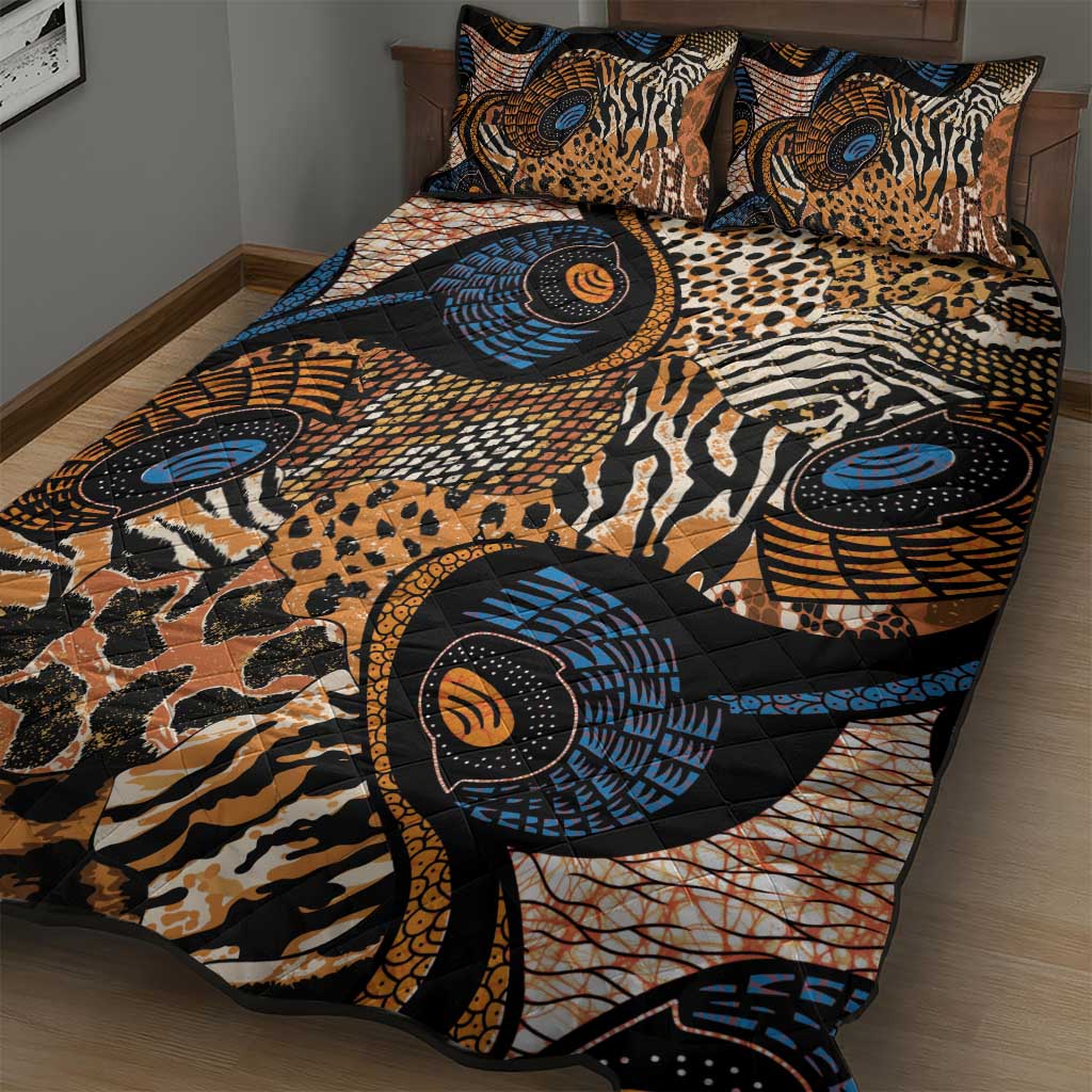 African Ankara Motifs Mixed Animal Skins Quilt Bed Set