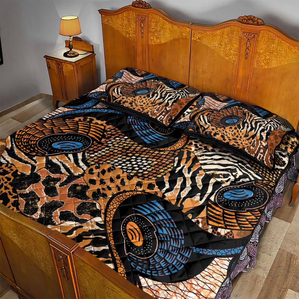 African Ankara Motifs Mixed Animal Skins Quilt Bed Set