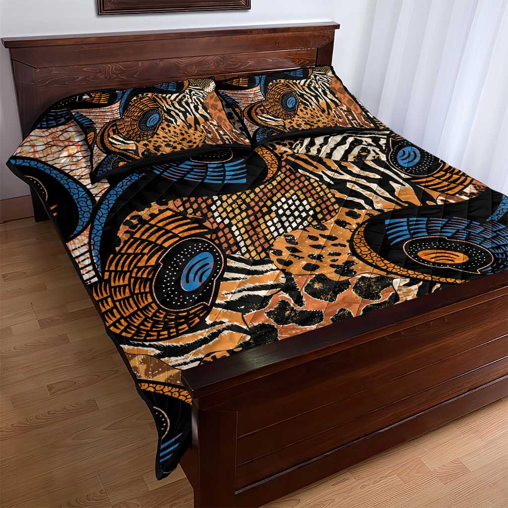 African Ankara Motifs Mixed Animal Skins Quilt Bed Set