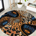 African Ankara Motifs Mixed Animal Skins Round Carpet