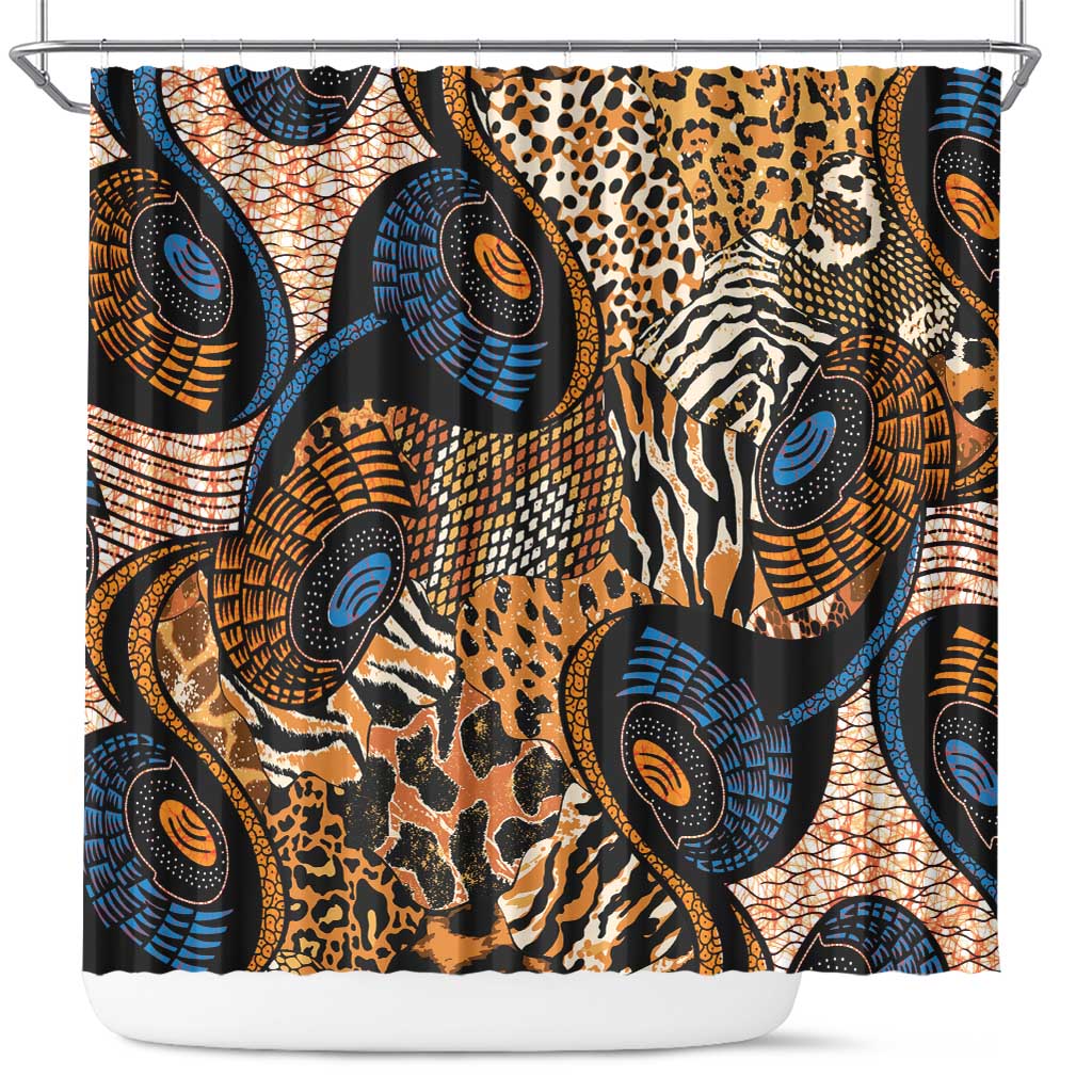 African Ankara Motifs Mixed Animal Skins Shower Curtain