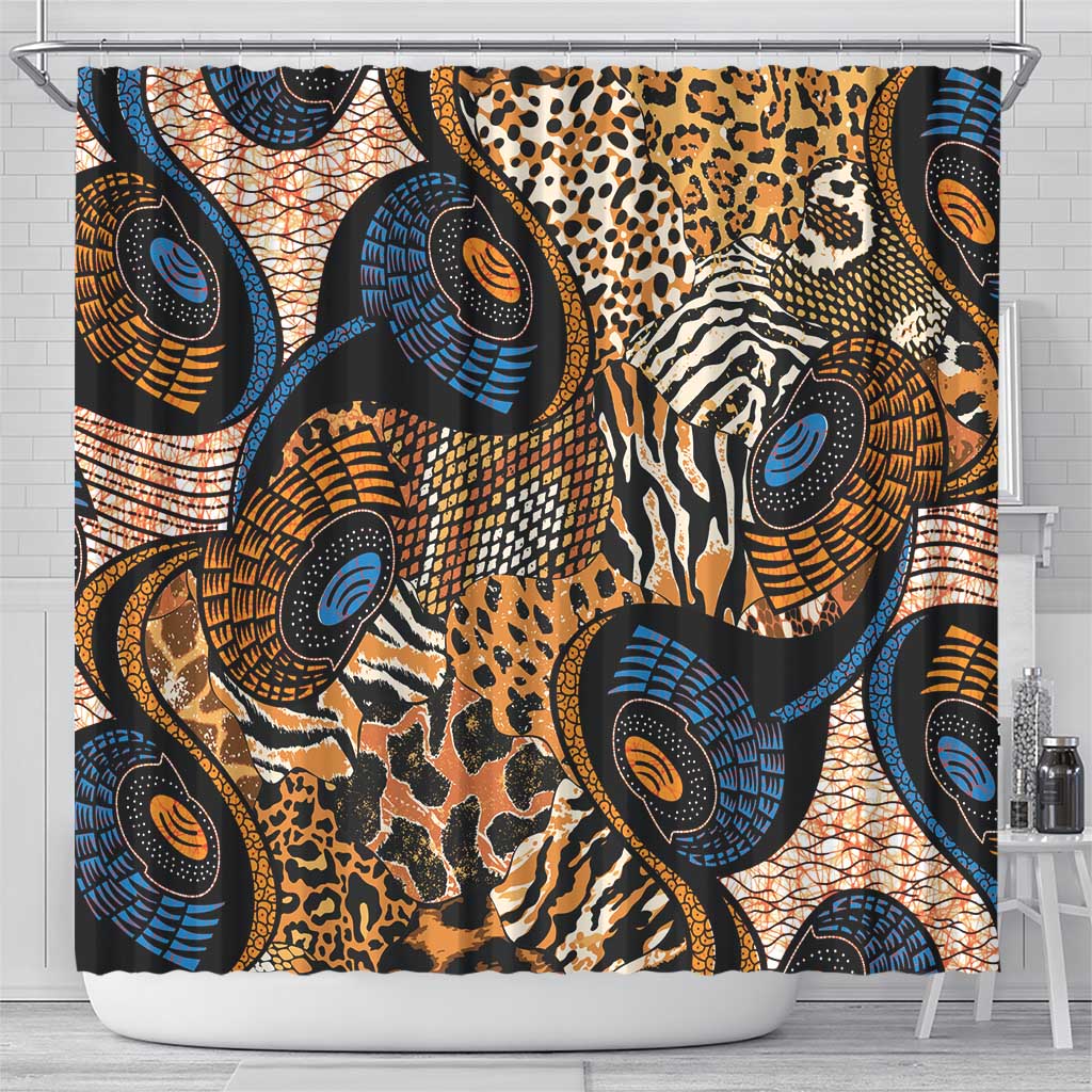 African Ankara Motifs Mixed Animal Skins Shower Curtain