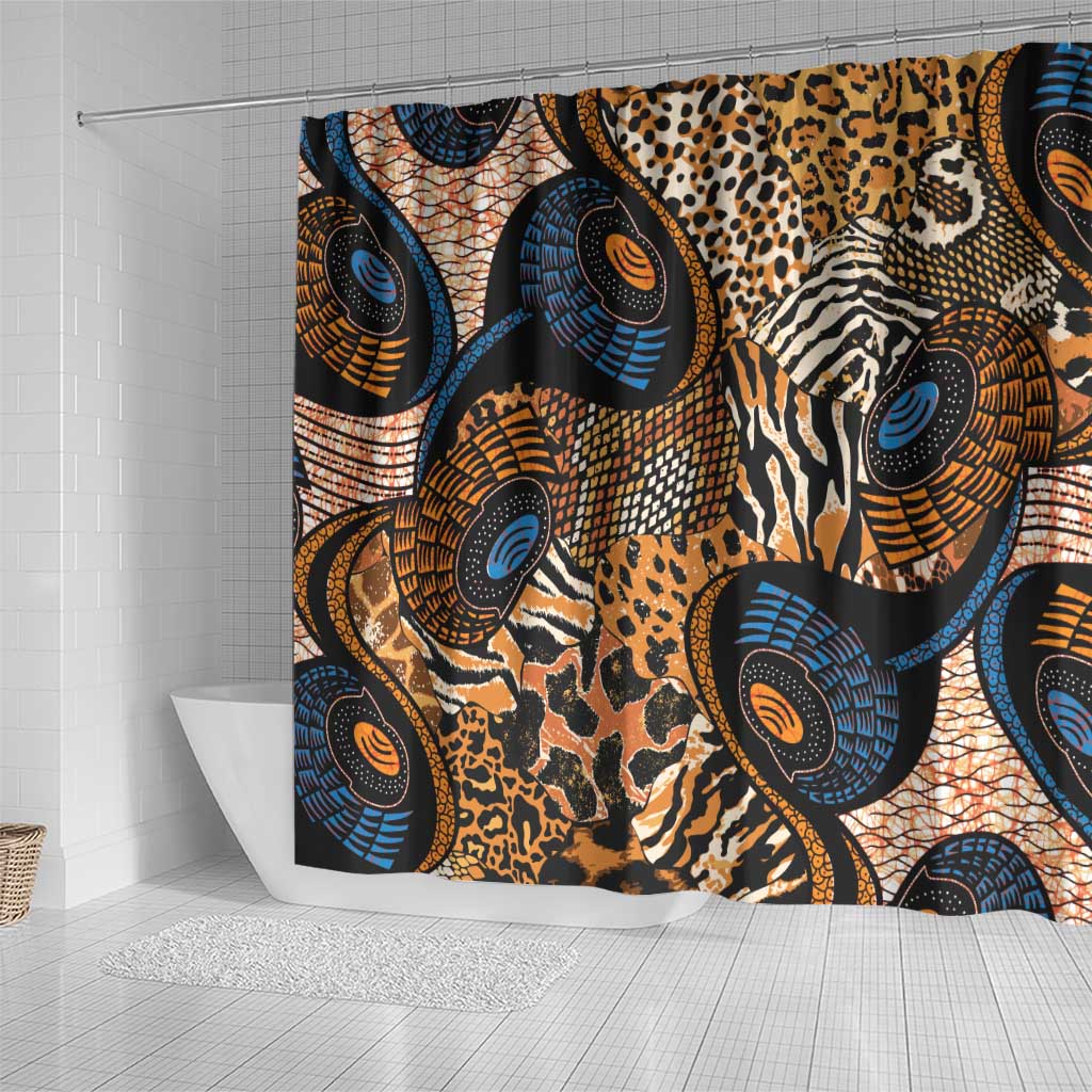 African Ankara Motifs Mixed Animal Skins Shower Curtain
