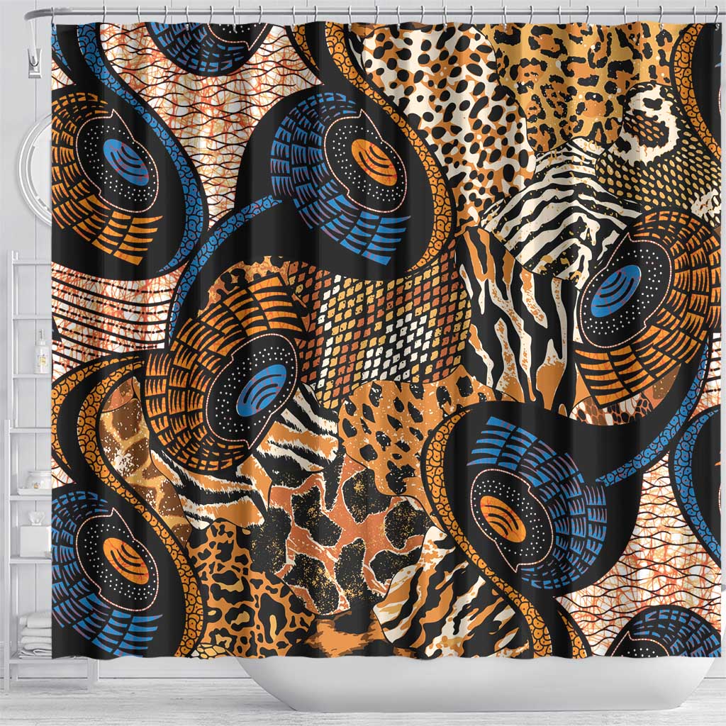 African Ankara Motifs Mixed Animal Skins Shower Curtain