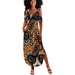 African Ankara Motifs Mixed Animal Skins Summer Maxi Dress