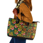 African Tribal Geometric Mixed Kanga Pattern Leather Tote Bag