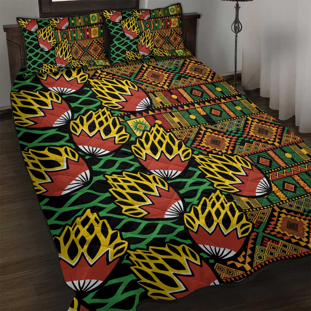 African Tribal Geometric Mixed Kanga Pattern Quilt Bed Set