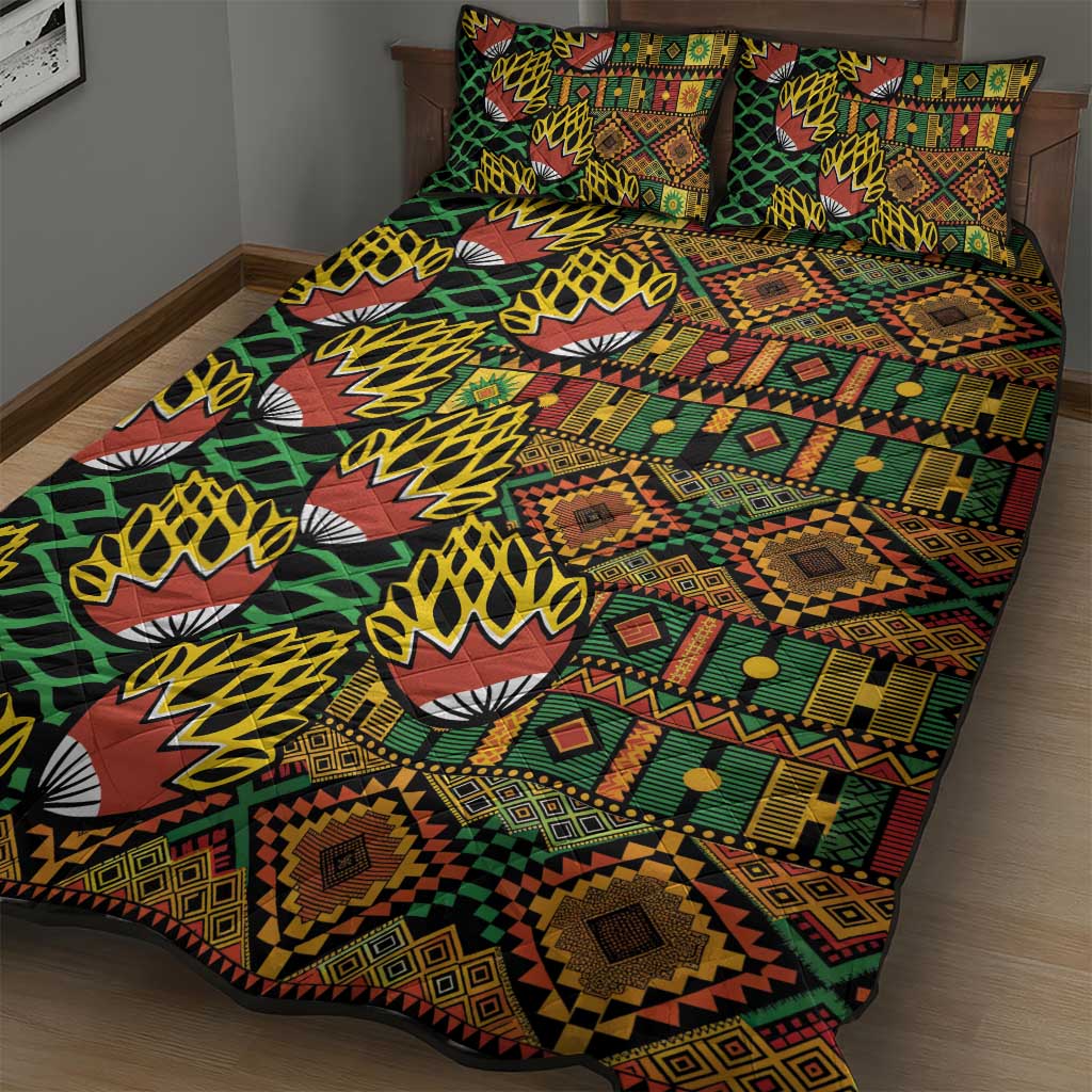 African Tribal Geometric Mixed Kanga Pattern Quilt Bed Set