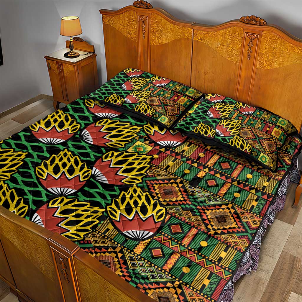 African Tribal Geometric Mixed Kanga Pattern Quilt Bed Set