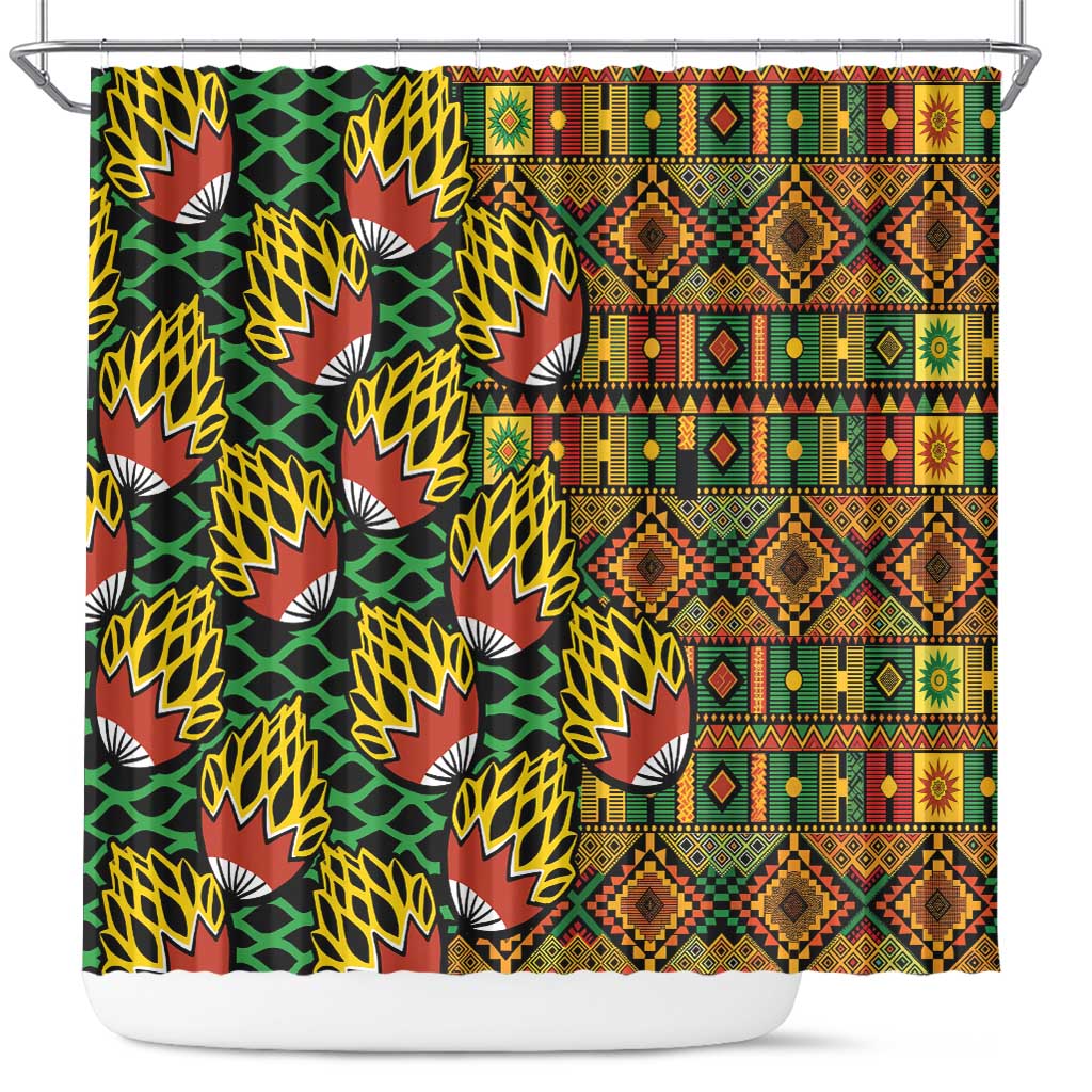 African Tribal Geometric Mixed Kanga Pattern Shower Curtain
