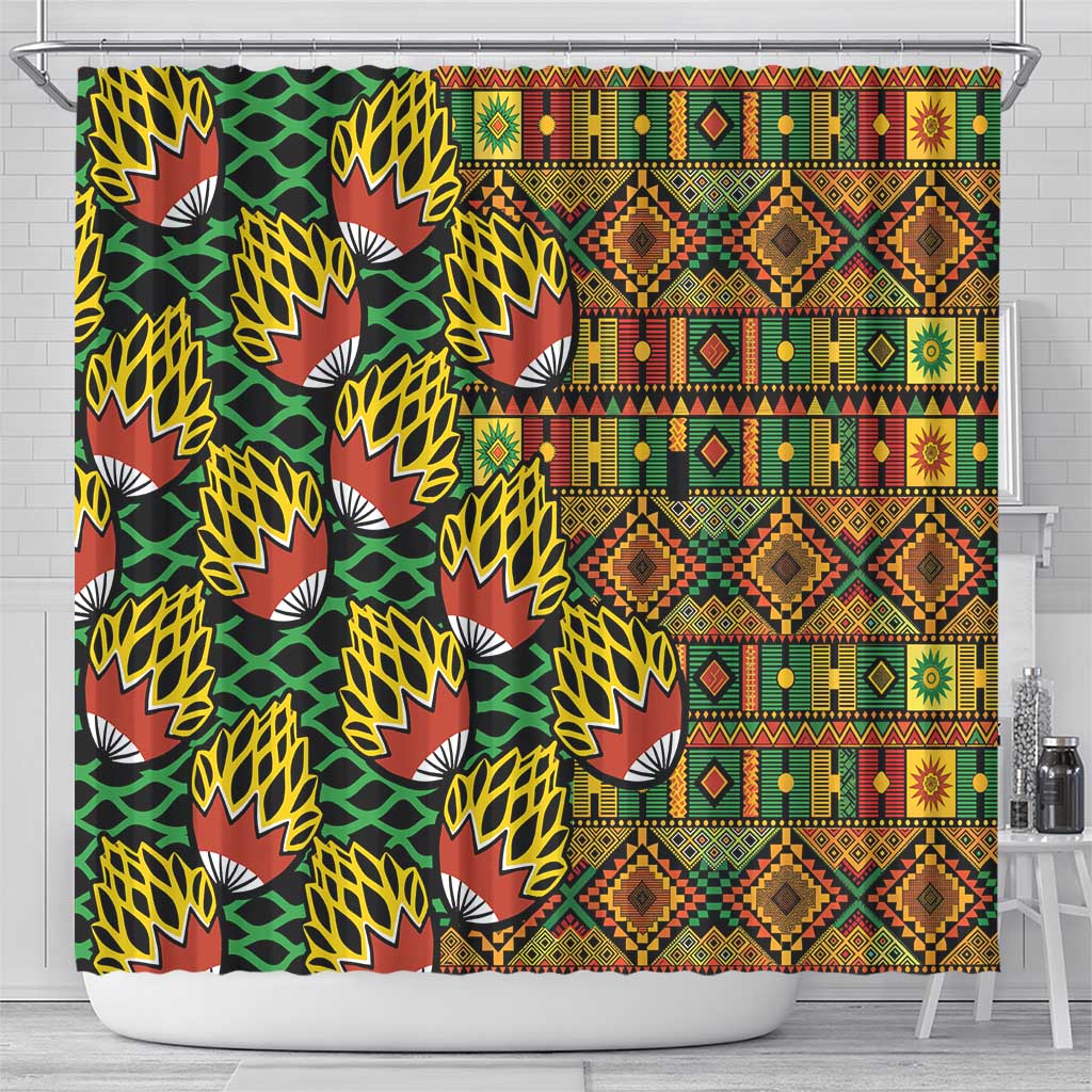 African Tribal Geometric Mixed Kanga Pattern Shower Curtain