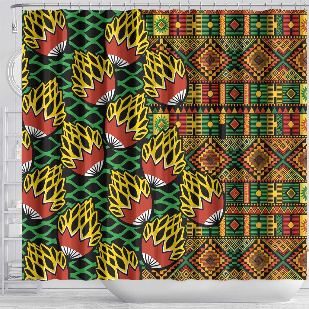 African Tribal Geometric Mixed Kanga Pattern Shower Curtain