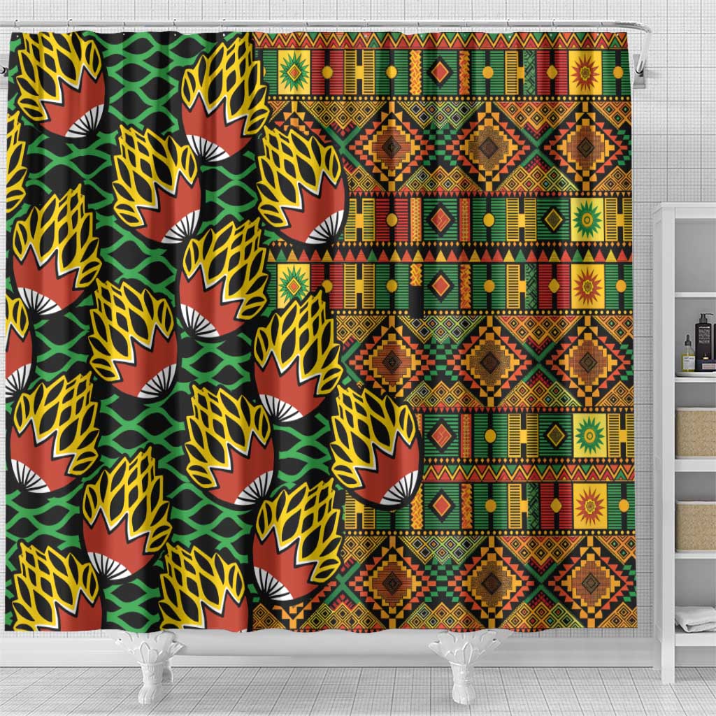 African Tribal Geometric Mixed Kanga Pattern Shower Curtain