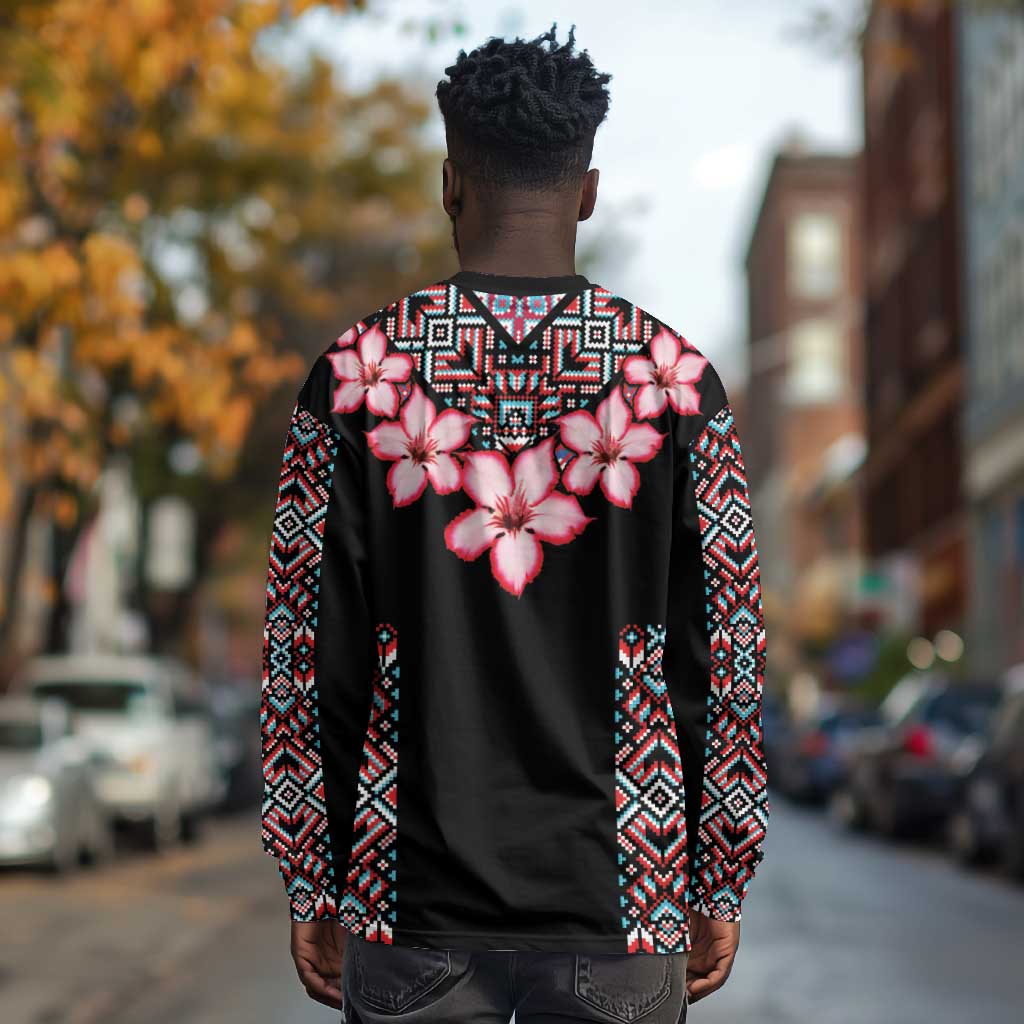 Afro Adenium Multiflorum Flowers Long Sleeve Shirt Mix Native Tribal Pattern LT9