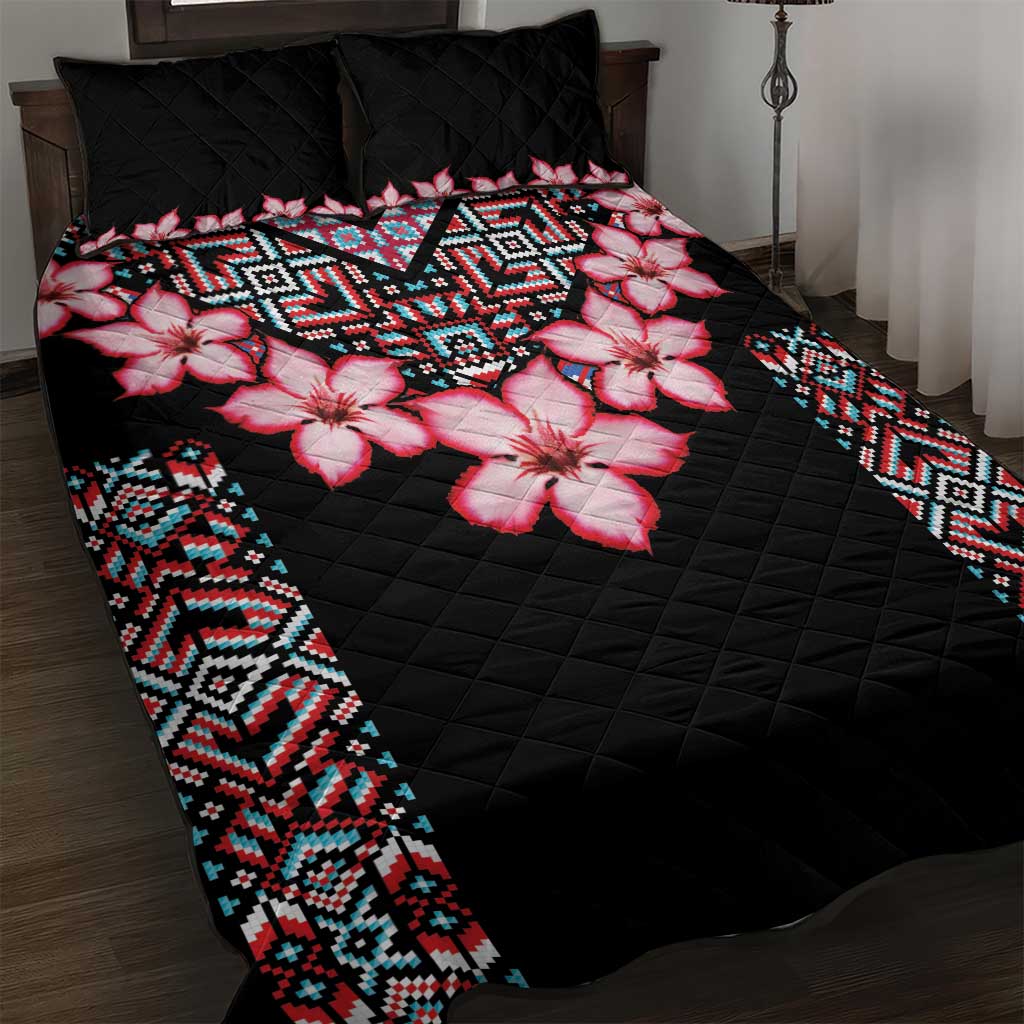 Afro Adenium Multiflorum Flowers Quilt Bed Set Mix Native Tribal Pattern