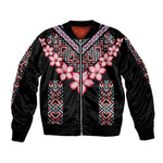 Afro Adenium Multiflorum Flowers Sleeve Zip Bomber Jacket Mix Native Tribal Pattern