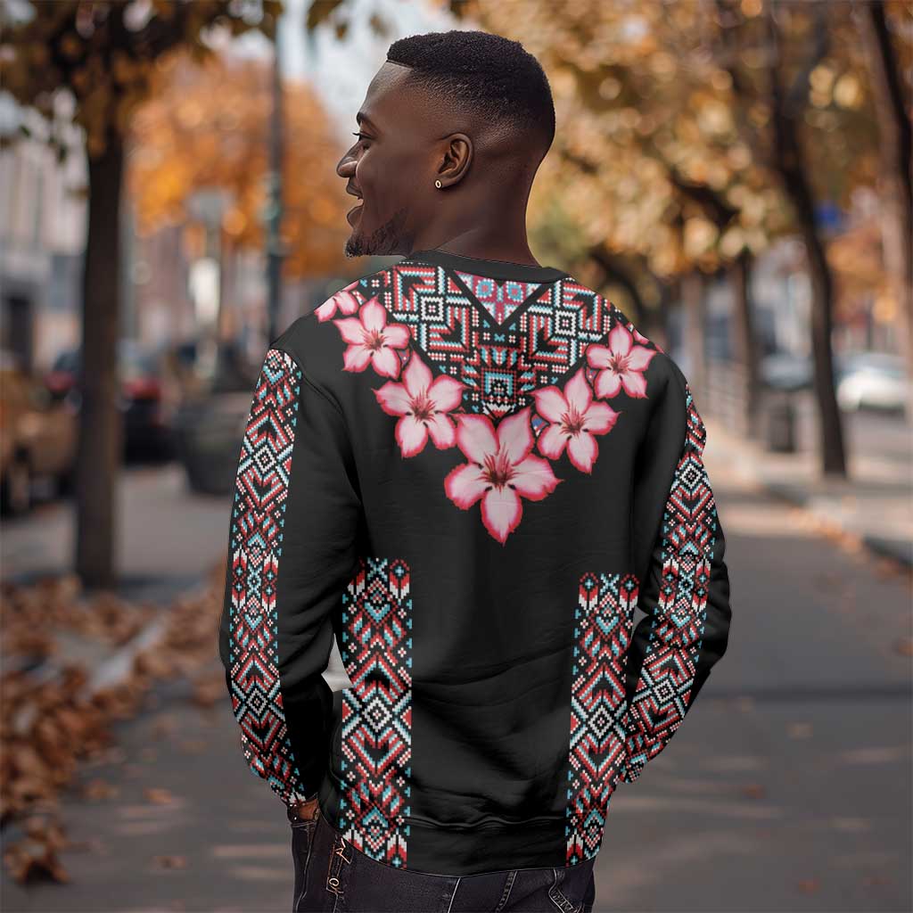 Afro Adenium Multiflorum Flowers Sweatshirt Mix Native Tribal Pattern