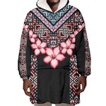 Afro Adenium Multiflorum Flowers Wearable Blanket Hoodie Mix Native Tribal Pattern