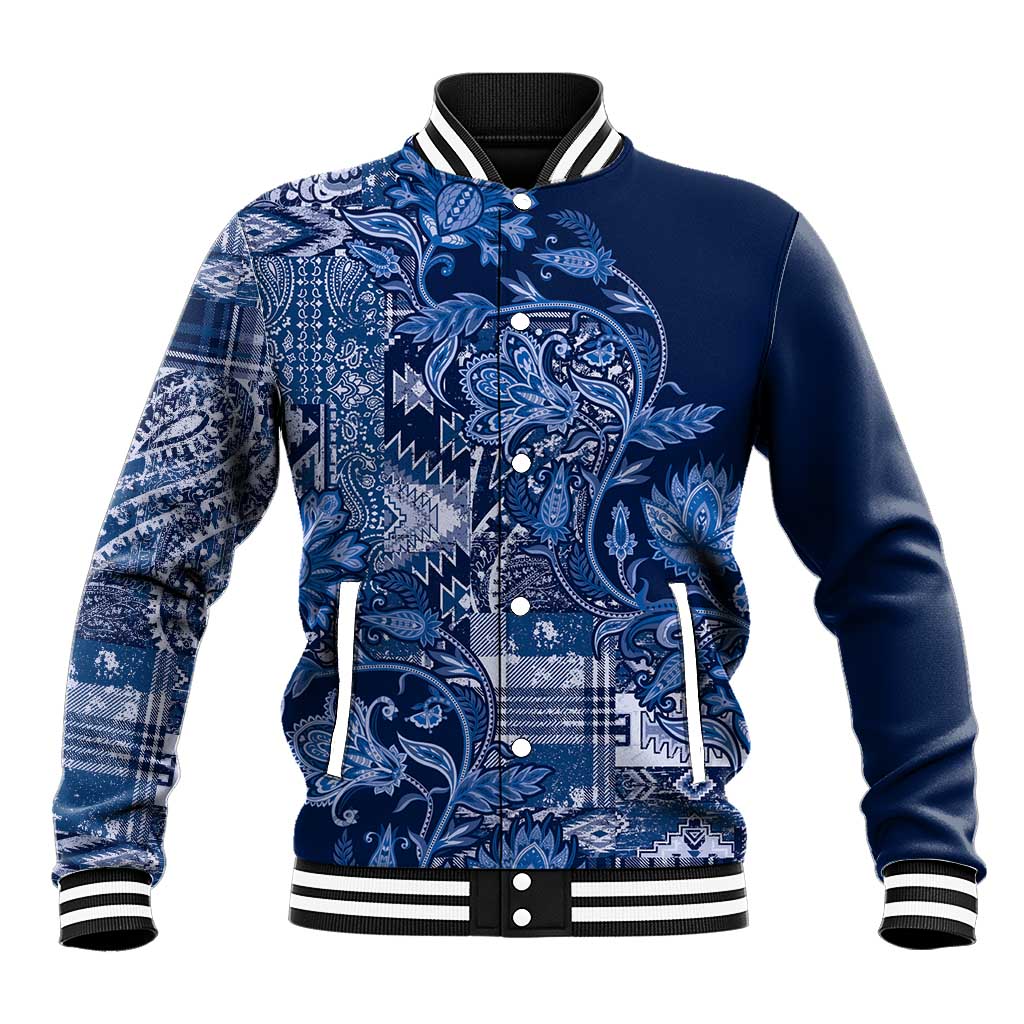 Afro Floral mix Maasai Shuka Baseball Jacket Blue Moitf LT9