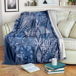 Afro Floral mix Maasai Shuka Blanket Blue Moitf