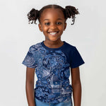 Afro Floral mix Maasai Shuka Kid T shirt Blue Moitf