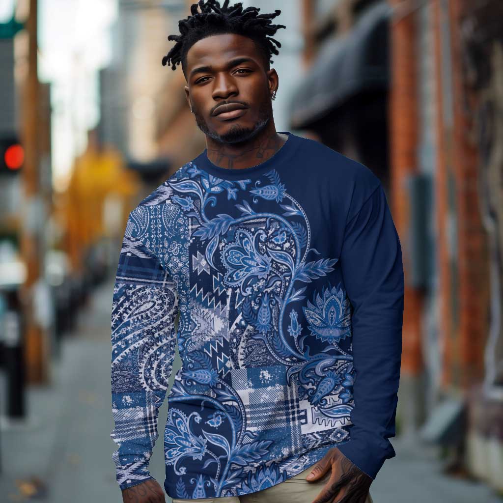 Afro Floral mix Maasai Shuka Long Sleeve Shirt Blue Moitf LT9