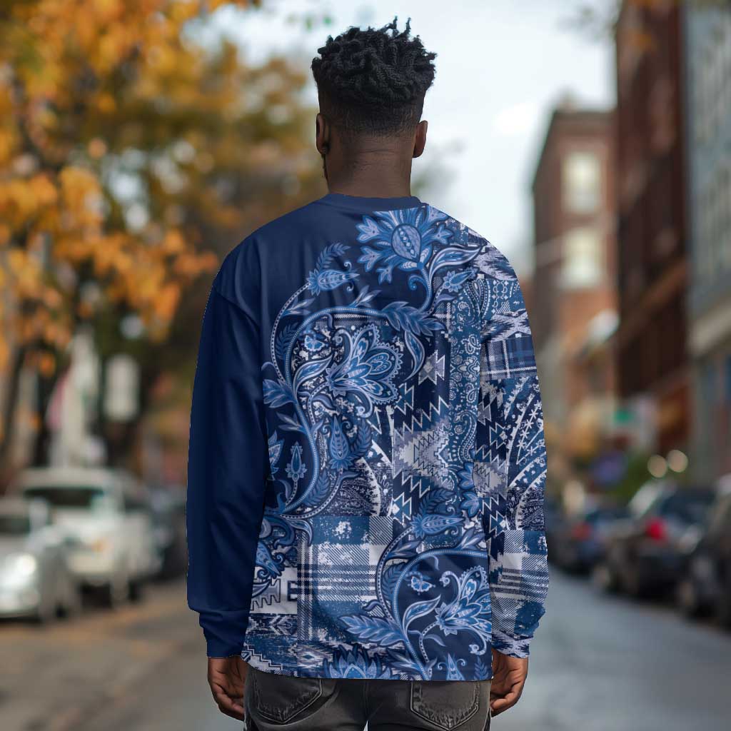 Afro Floral mix Maasai Shuka Long Sleeve Shirt Blue Moitf LT9