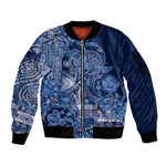 Afro Floral mix Maasai Shuka Sleeve Zip Bomber Jacket Blue Moitf