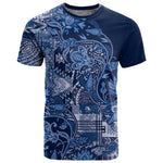 Afro Floral mix Maasai Shuka T shirt Blue Moitf
