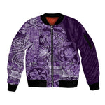 Afro Floral mix Maasai Shuka Sleeve Zip Bomber Jacket Purple Moitf
