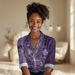 Afro Floral mix Maasai Shuka Women Casual Shirt Purple Moitf LT9