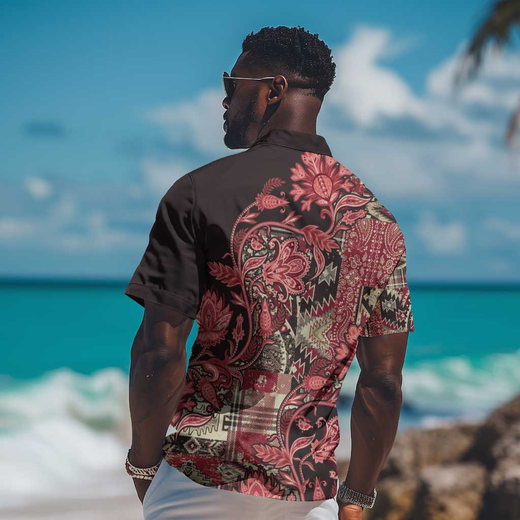 Afro Floral mix Maasai Shuka Hawaiian Shirt Red Moitf