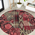 Afro Floral mix Maasai Shuka Round Carpet Red Moitf