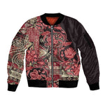 Afro Floral mix Maasai Shuka Sleeve Zip Bomber Jacket Red Moitf