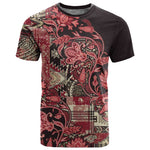 Afro Floral mix Maasai Shuka T shirt Red Moitf