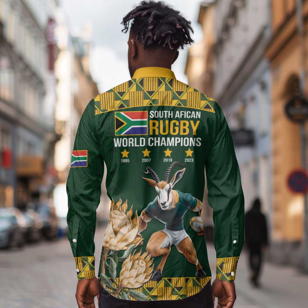 South Africa Rugby History World Champions Long Sleeve Button Shirt Springboks Make History