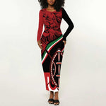 Happy Jamhuri Day Kenya Long Sleeve Bodycon Dress Kenyan Lion and Maasai Shield LT9