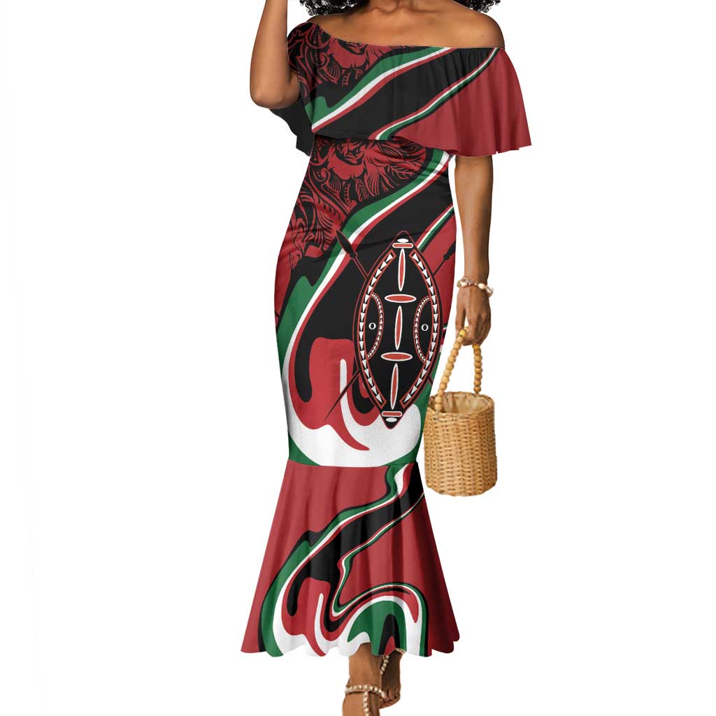 Happy Jamhuri Day Kenya Mermaid Dress Kenyan Lion and Maasai Shield