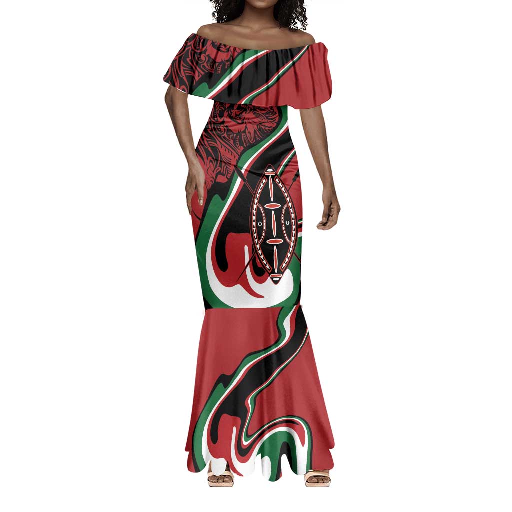 Happy Jamhuri Day Kenya Mermaid Dress Kenyan Lion and Maasai Shield