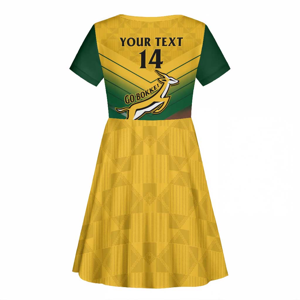 Custom South Africa Rugby Kid Short Sleeve Dress Springboks Go Champions African Pattern