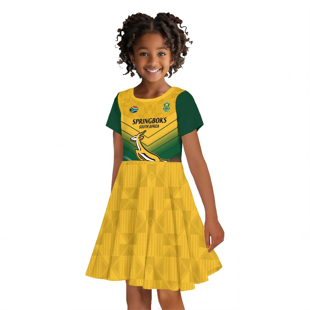 Custom South Africa Rugby Kid Short Sleeve Dress Springboks Go Champions African Pattern