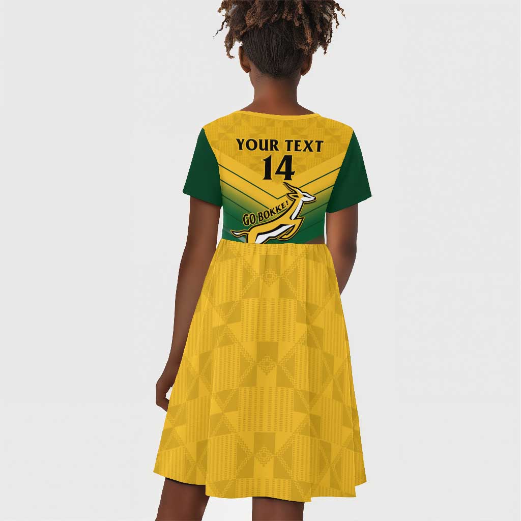 Custom South Africa Rugby Kid Short Sleeve Dress Springboks Go Champions African Pattern