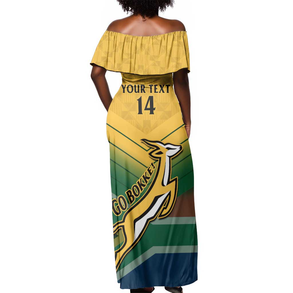 Custom South Africa Rugby Off Shoulder Maxi Dress Springboks Go Champions African Pattern
