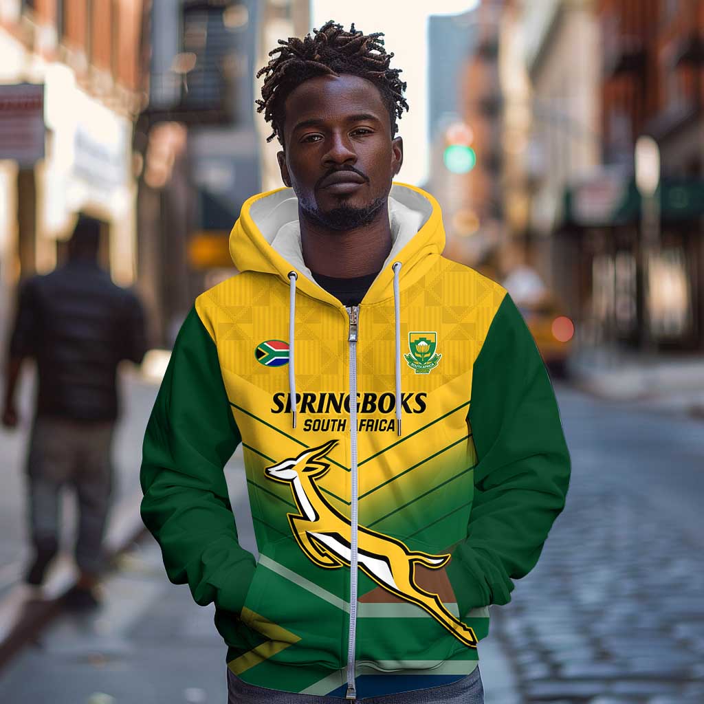 Custom South Africa Rugby Zip Hoodie Springboks Go Champions African Pattern